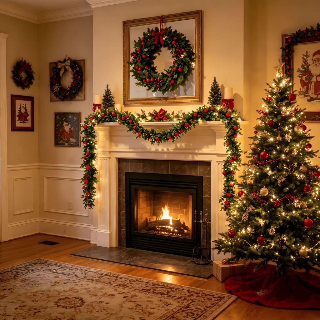 Pastoral Style Red Berries & Green Leaves Vine with Eucalyptus - Festival Atmosphere Decoration