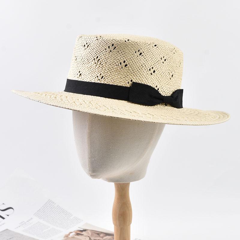 Summer 100% Straw Hats for Women Ribbon Decoration Elegant Ladies Party Dress Hats Travel Beach Sun Hat Chapeau Femme