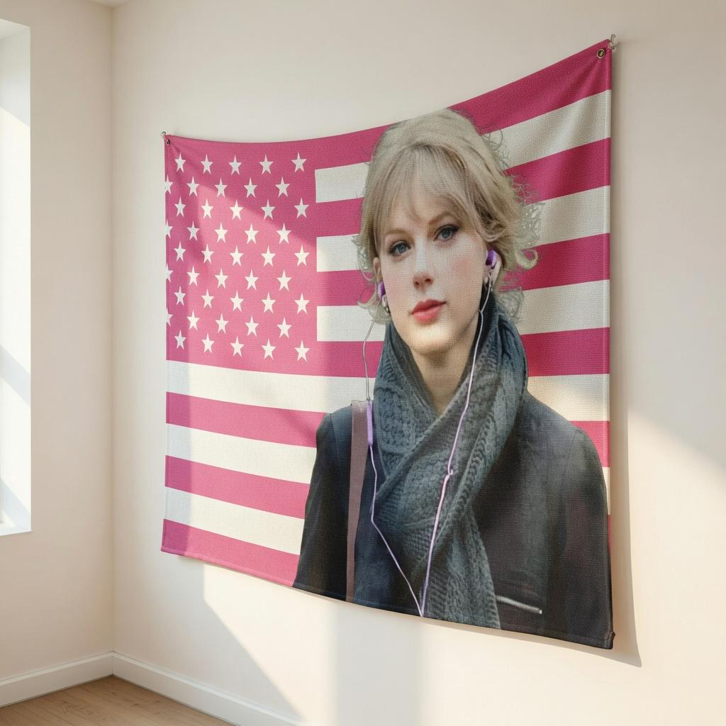 Celebrity Fan Tapestry Aesthetic Pop Music Lover Decor Pink Usa Flag Blonde Girl Photo Wall Hanging Bedroom Dorm Gift For Girls
