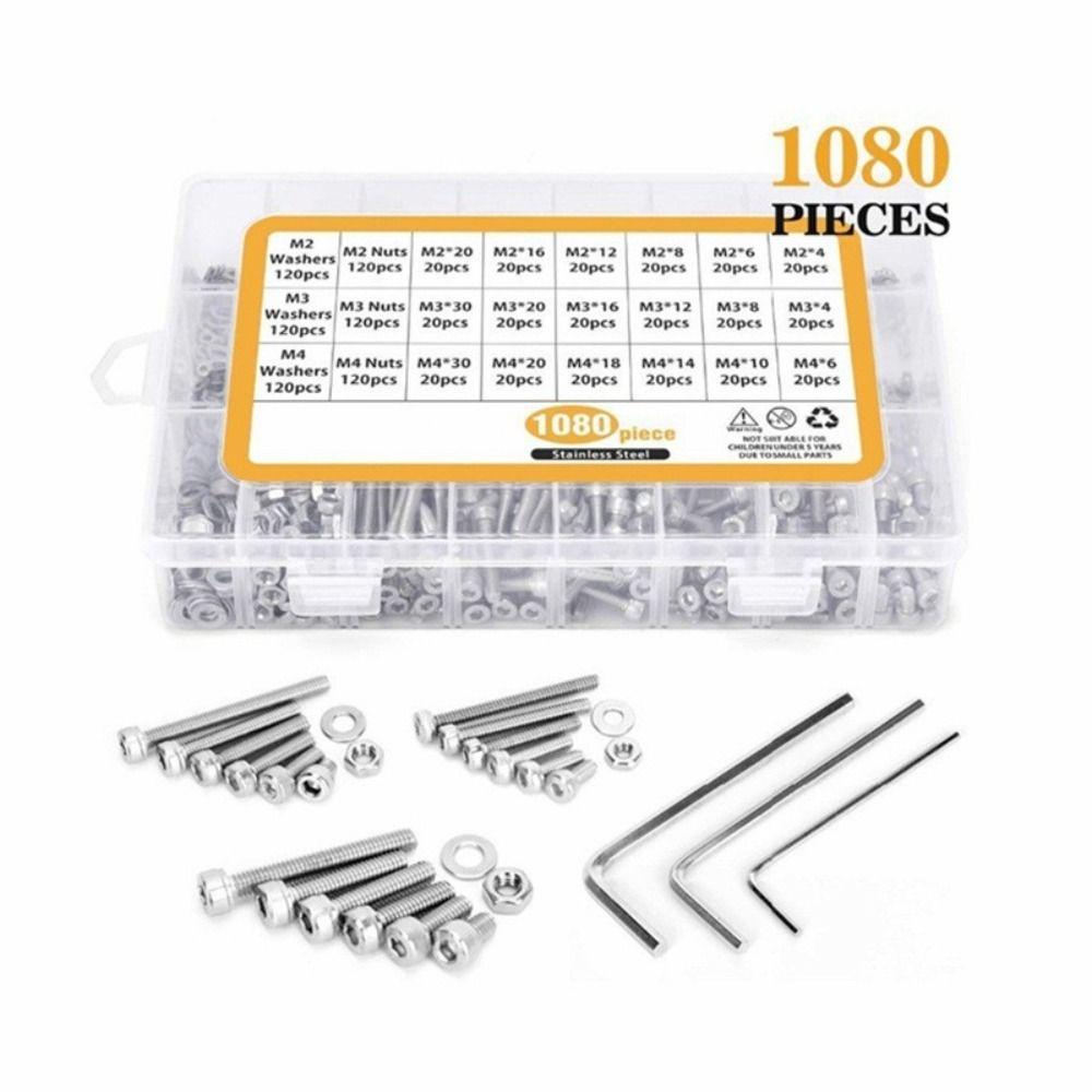 1080 Pcs M 2 M 3 M 4 Hex Button Machine Screws Hex Socket Head Cap Screws Kit Metal Working