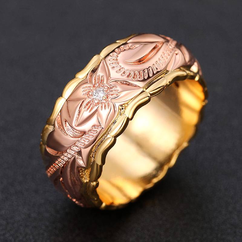 

Huitan Elegant Women Two Tone Ring Inlaid Shining CZ Engraved Flower Luxury Wedding Daily Lady Accessories Zircon for Party 9