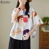 ZANZEA Women Summer Cartoon Print Short Sleeve Shirts