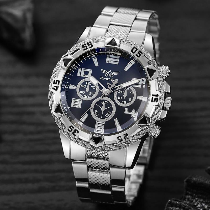 Business Watch Mens Alloy Band Digital Quartz Watch With Three Eyes For Business And Daily Use