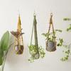 3-Piece Woven Cotton Rope Hanging Basket Set with Colorful Tassels, Bohemian Decorative Bag Hanger
