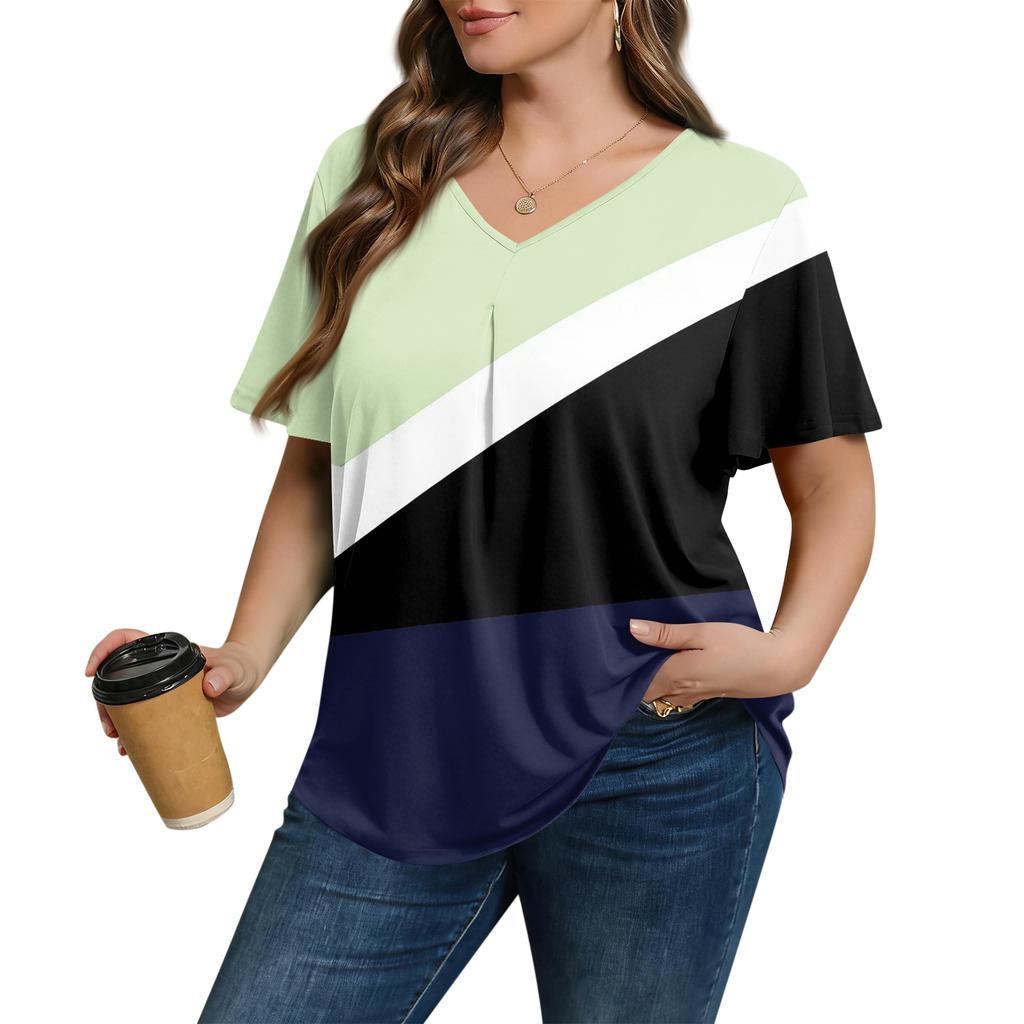 Modische Damen Übergröße Lässige Lockere Kurzarm Elegante V-Ausschnitt Bluse Für die Arbeit