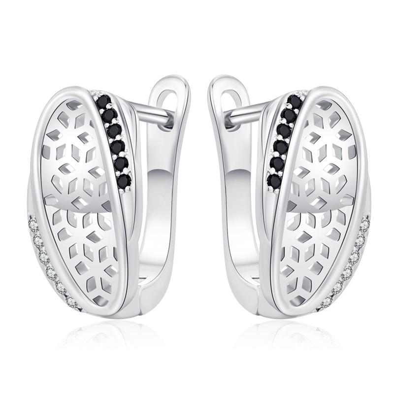 

Серьги-кольца с черными и белыми цирконами, геометрический дизайн в виде снежинок, нежный ажурный узор, гипоаллергенные украшения для женщин