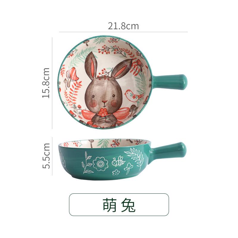 Japanese Cartoon Underglaze Ceramic Hand Handle Bowl Microwave Oven Baked Rice Bowl Baked Bowl Noodle Bowl Rice Bowl With Hand Handle Salad Bowl