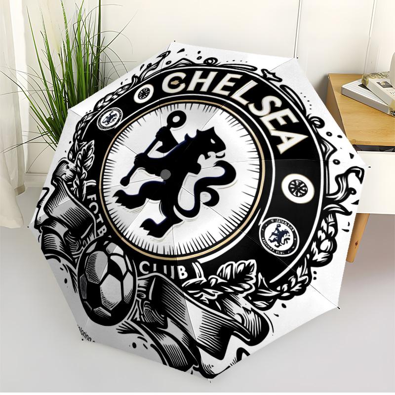 Parasol z nadrukiem Chelsea F.C. Automatyczne otwieranie i zamykanie, Przenośny składany parasol, na zewnątrz, do dojazdów, na wycieczkę kempingową, Idealny prezent urodzinowy