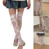 Women Aesthetic Mesh Thigh High Leg Warmers with Ribbon Tie Ballet Style Lace Up Footless Long Socks Leg Covers Sleeves