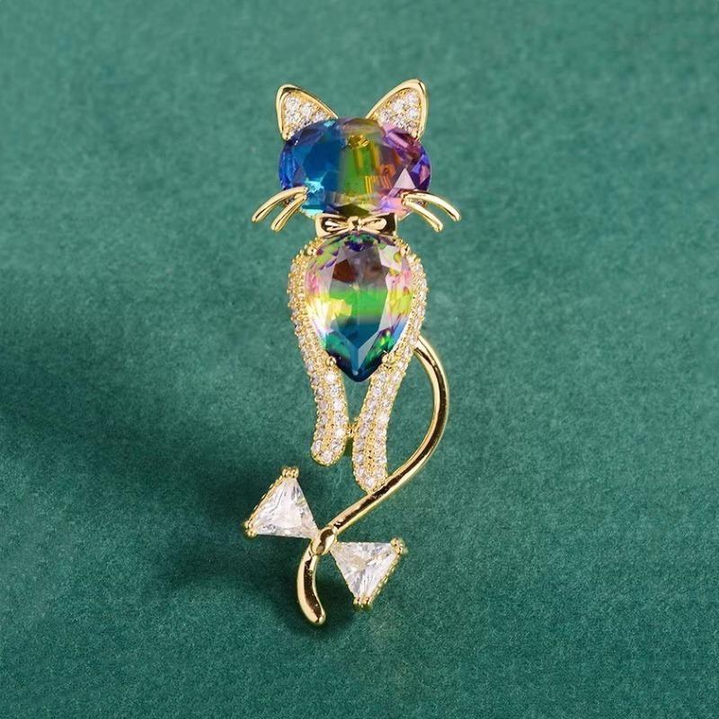 Persian Cat Brooch, High-end Women's Simple Crystal Animal Brooch, Niche Design Sense Brooch