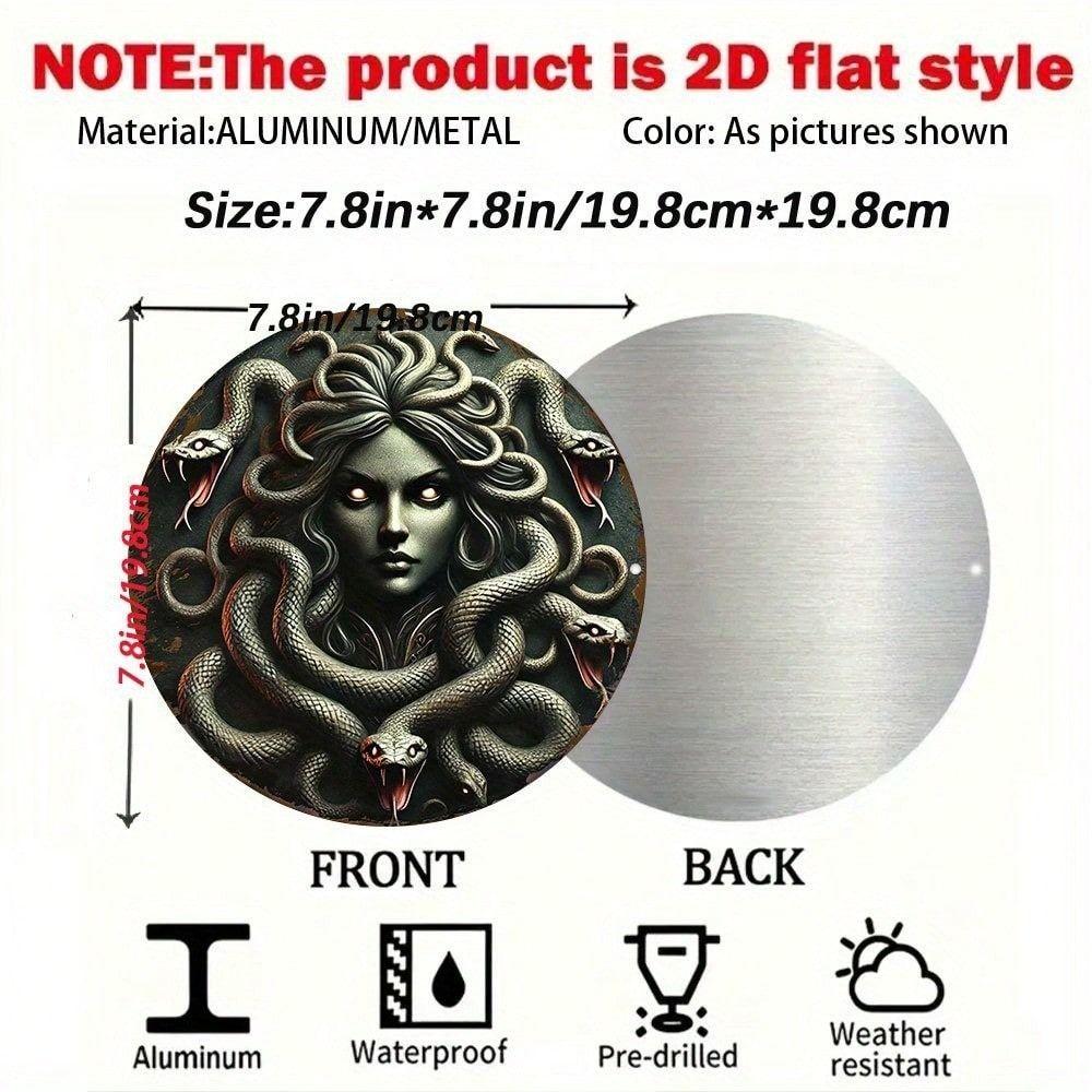 Round Metal Wall Art Medusa Gorgon Greek Mythology Decor Waterproof Outdoor Poster