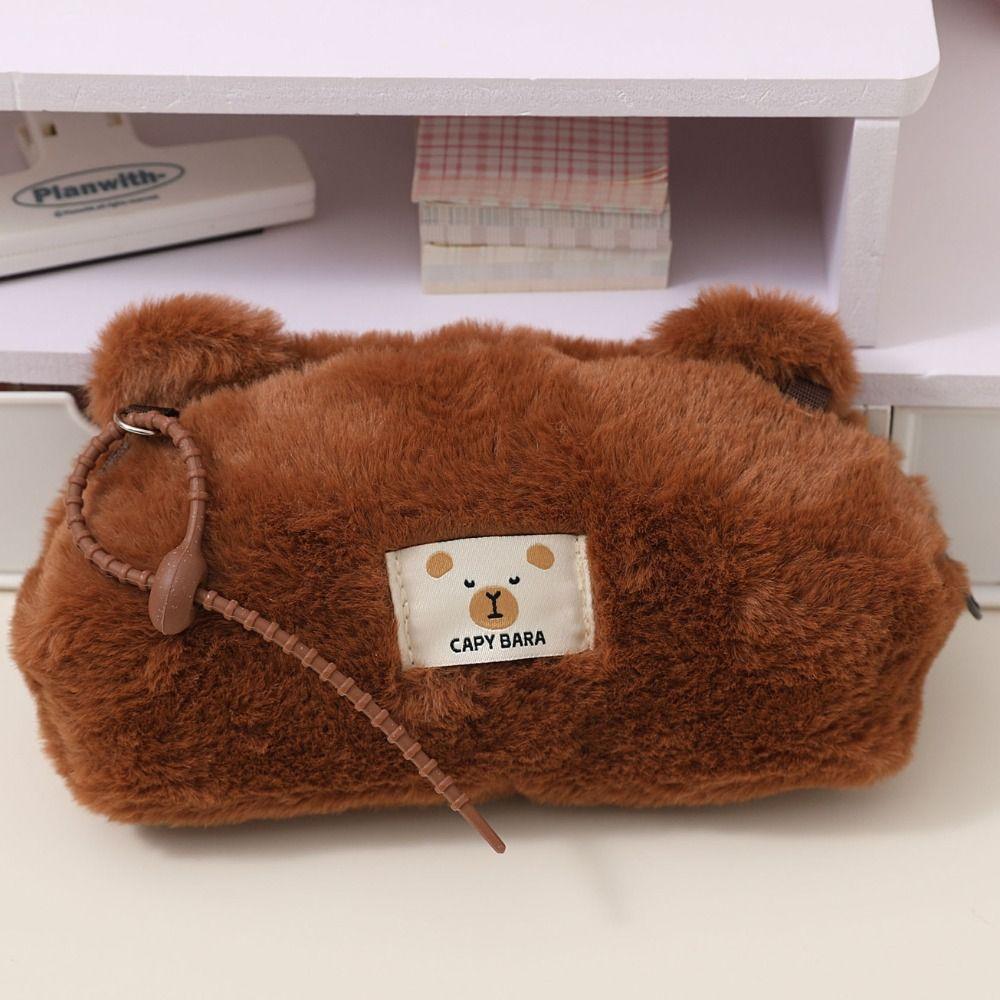 Large Capacity Capybara Pencil Case Zipper Stationery Bag Cute Plush Animal Pen Bag  Stationery