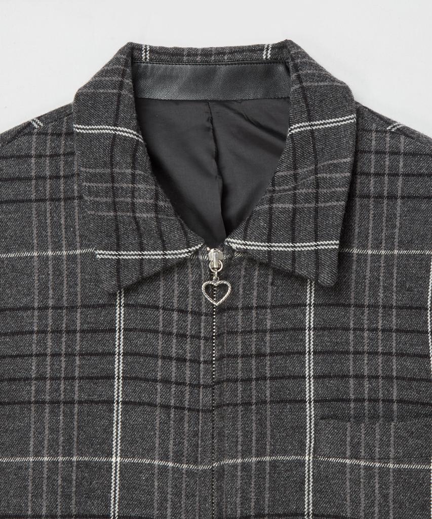 Beyond Closet [Collection Line] Vintage Detail Wool Check Riding Jacket Grey