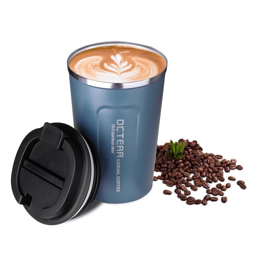 OCTERR Vacuum Insulated Stainless Steel Mug with Lid, Perfect for Travel, Direct Drip Coffee, and Gifts (Grayish Blue, 380ml)