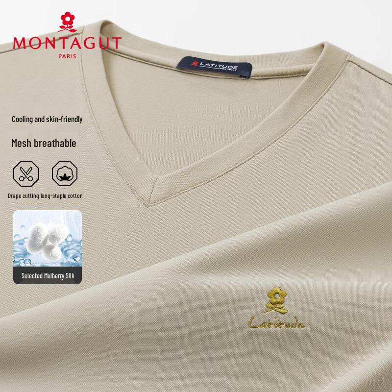 MONTAGUT Men's Summer V-Neck Silk Blend Short Sleeve T-Shirt