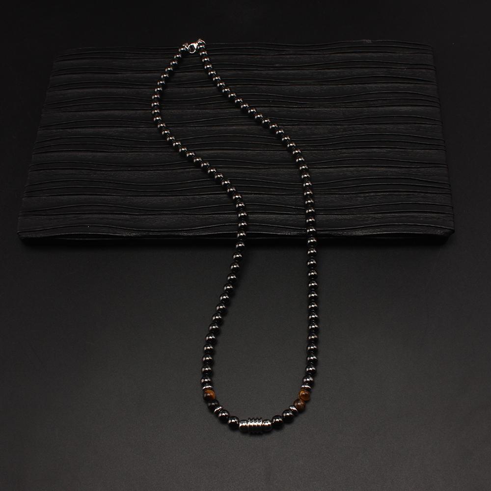 6mm Black Magnetic Hematite Round Beads Beaded Tiger-eye Stone Necklace for Men and Women