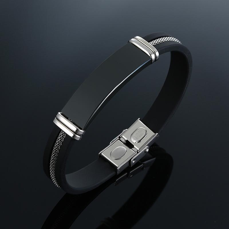 

Vnox Stainless Steel Bracelet Men Wrist Band Black Grooved Rudder Silicone Mesh Link Insert Punk Wristband Stylish Casual Bangle 19.5cm 7.7 inches