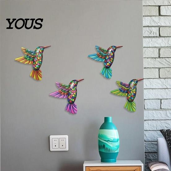 Modern Home Wall Ornament Metal Hummingbird Art Decor, Iron Colorful Bird Fence Decoration, Patio And Garden Decoration Outdoor Sculpture Hanging