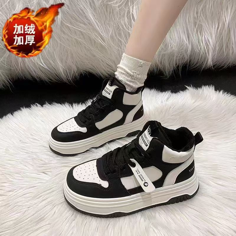 22 new high-top shoes winter velvet warm cotton shoes platform non-slip board shoes campus style casual sports shoes