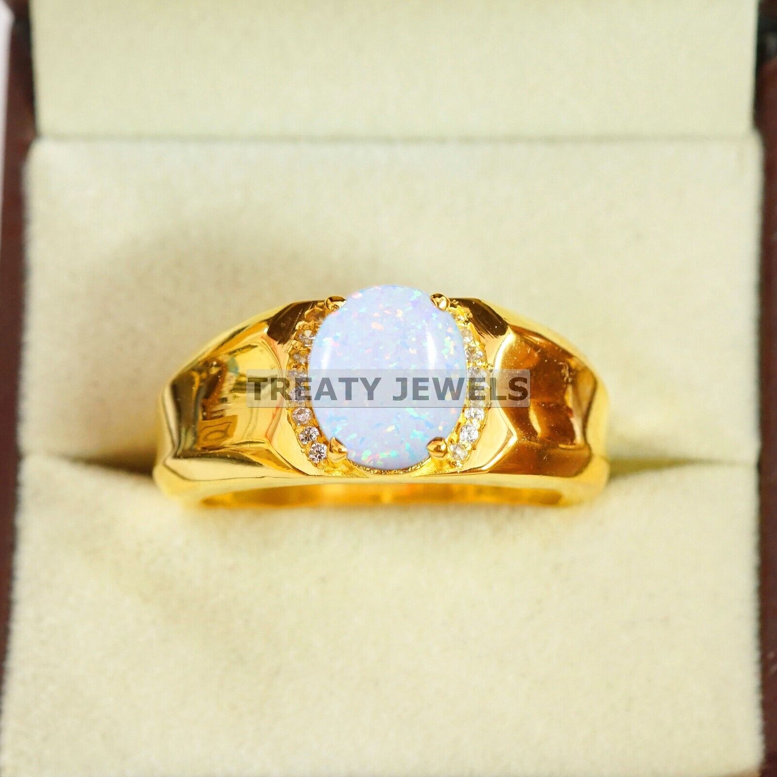 

Opal Oval Cut With 925 Sterling Silver Gold Plated Ring For Men s #B346 JL375682013664 4-16 US золотий
