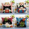 Cartoon Christmas Gift Cute Cat Cushion Cover Linen Pillowcase Soft  for Sofa Bed Home Room Decor