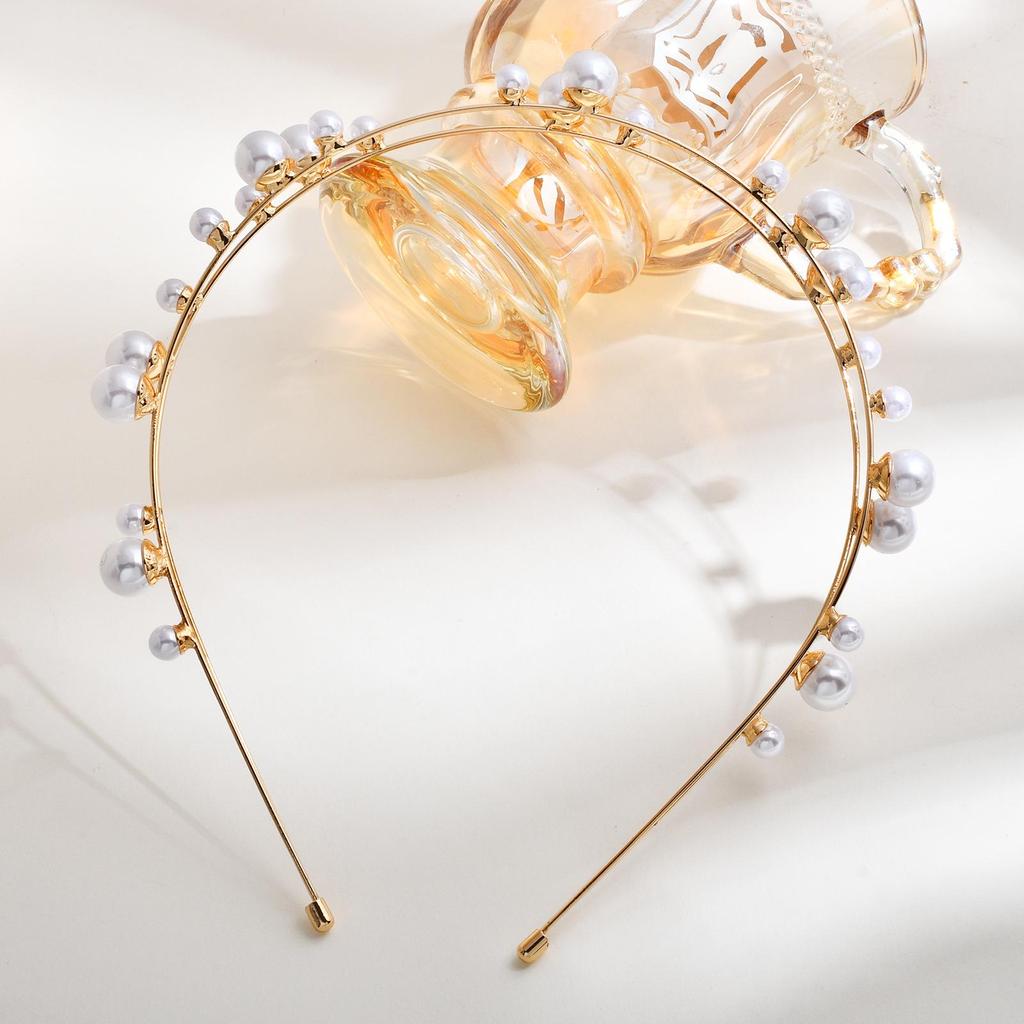 Französisches Barock Strass Perlen Haarreif - Doppellagig Retro Hofstil Haaraccessoire für Damen