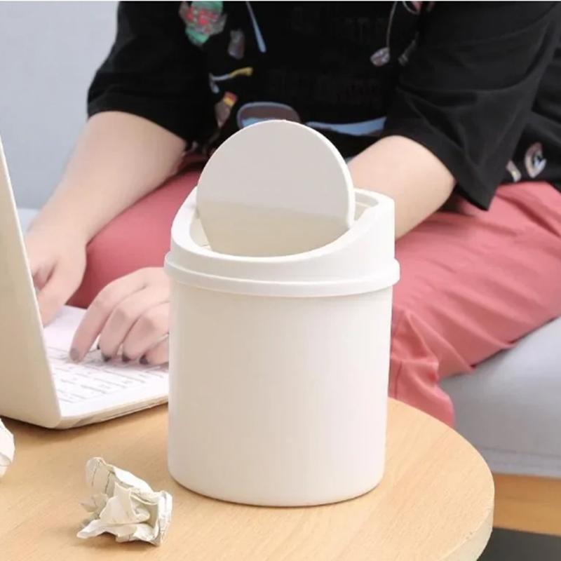 Mini Desktop Bin Small Trash Can Tube with Cover Bedroom Trash Can Garbage Can Clean Workspace Storage Box Home Desk