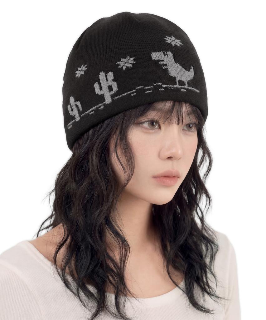 HIDDEN BEHIND Jacquard Dino Beanie (Black)