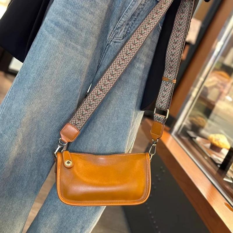 Women's Cowhide Underarm Shoulder Bag Ladies Fashi Cow Genuine Leather Crossbody Messenger Bag Designer Luxury Retro Handbag