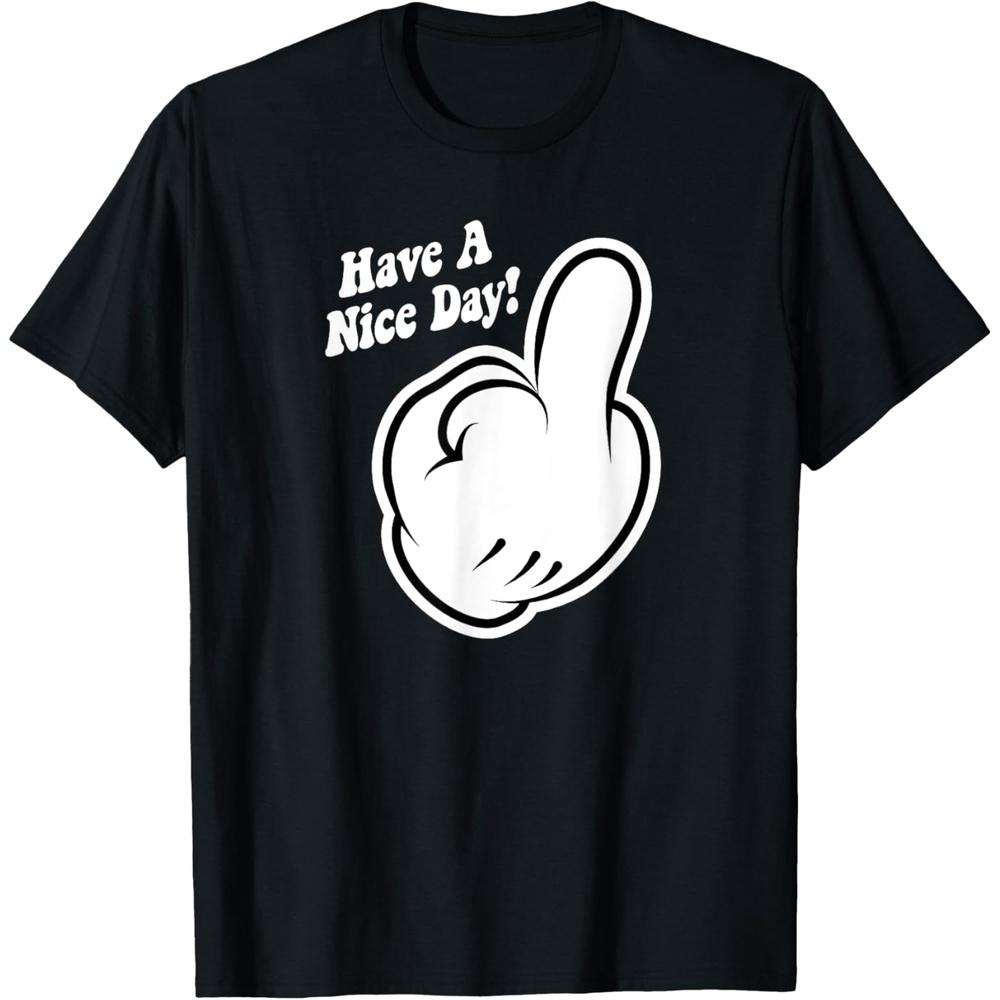 Funny Cartoon Middle Finger Have A Nice Day Sarcastic Cotton Men T Shirt XXL чёрный