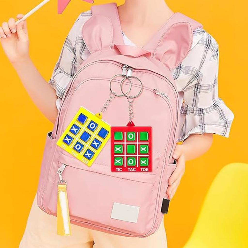 Pack of 16 Plastic Keyring Pendant Tic Tacs Toe Charm Keychain Colorful Key Chain Party Favors for Kids Backpacks