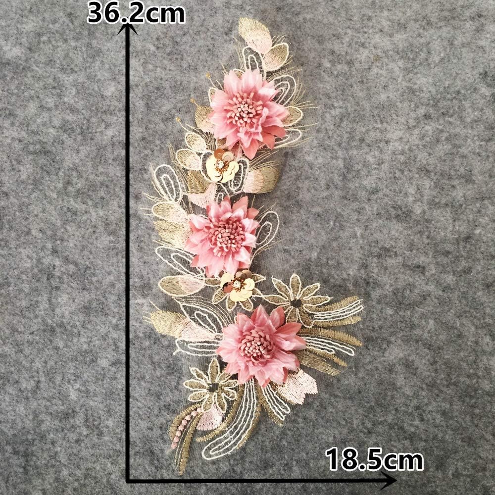 Colorful 3D Flower Embroidery Patches Beaded Sequins Flower LACE Patch Sewing Bridal Veil Wedding Dress DIY Wedding Dress Floral Costume Patch Decor
