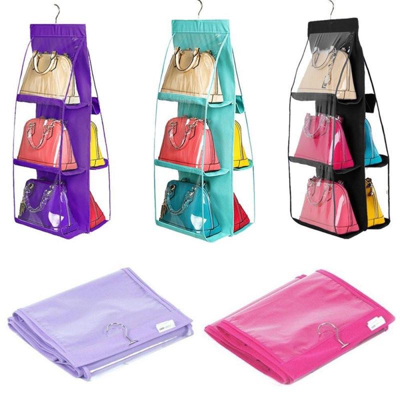 Elegant And Spacious 6 Pockets Clear Hanging Purse Handbag Tote Bag Organizer Rack