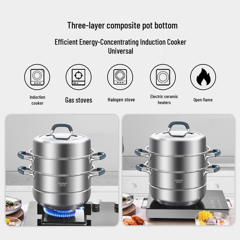 Kangbakh 304 Stainless Steel 3-Layer Steamer