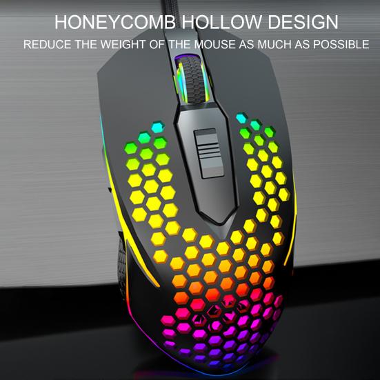 Buy S50 Wired Mouse Hollow Honeycomb Hole Design ABS 6400DPI Luminous ...