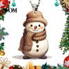 Cute Hanging Decoration for Tree Snowman Acrylic Pendant, 2D Flat Car Rearview Mirror Decorative Ornament Holiday Season with Keychain Ring, Christmas