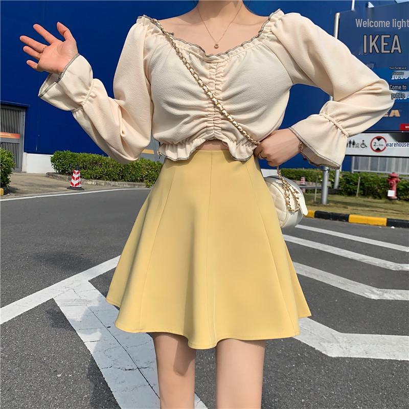 Korean Style Plus-Size Multi-Color High-Waisted Slimming A-Line Skirt for Women