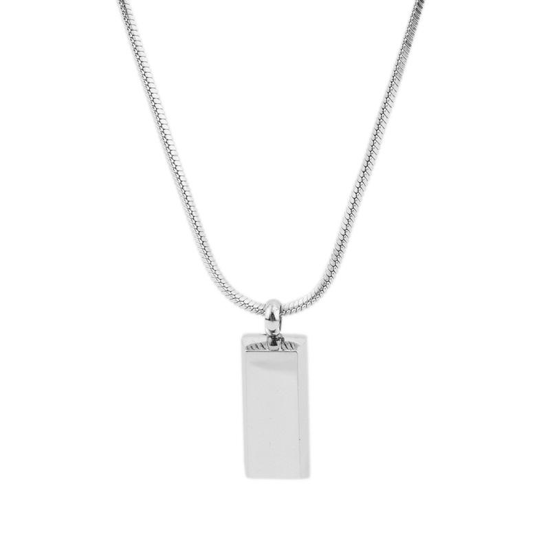 Unisex Exquisite Titanium Steel Small Silver Brick Pendant Clavicle Chain Necklace