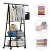 Cabideiro de 2 Níveis com Prateleiras de Armazenamento Cabideiro Móvel de Aço Inoxidável Organizador com Rodas 2 Ganchos para Sapatos Roupas