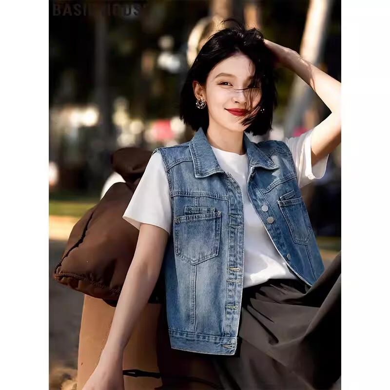 Basic House Women s Retro Loose Denim Vest M