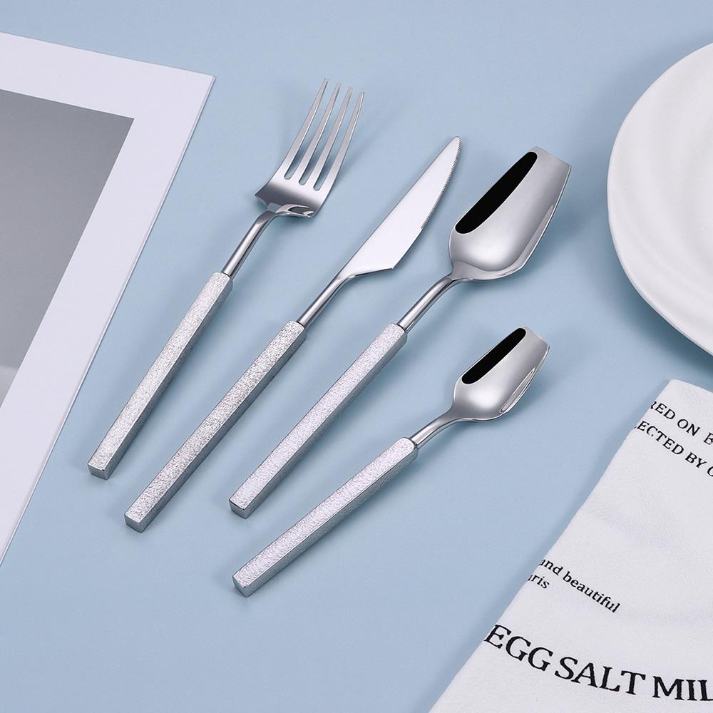 Luxury 4Pcs Sliver Tableware 304 Stainless Steel Cutlery Set New Western Cube Handle Dinner Set Mirror Golden Knife Fork Spoon