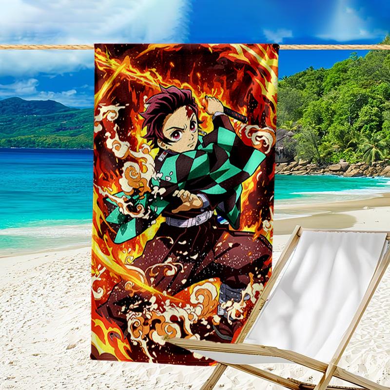 1pc Demon Slayer4 Beach Towel, Beach and Seaside Swimming Pool Equipment, Fashion Pattern, Rectangular, Travel Essentials