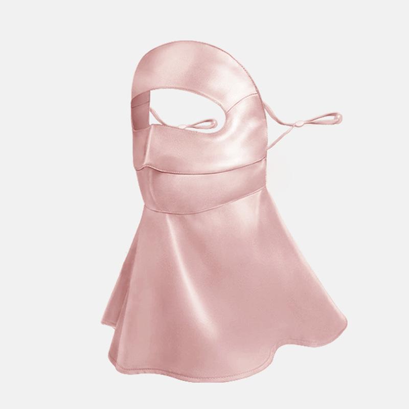 

100% silk mulberry silk sunscreen face mask with neck protection, integrated face covering, UV and blue light protection, simple and versatile mask Free size розовый