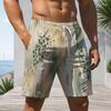 Men Plus Size Printed Beach Shorts Drawstring Waist Side Pockets Straight Leg