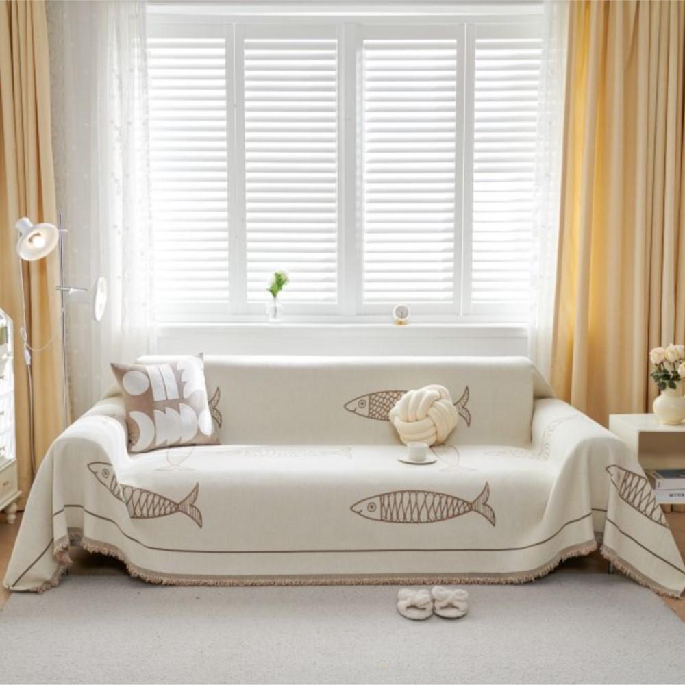 Fish Print Blanket Single Four Season Chenille Sofa Cover Dust Anti-cat Scratch Protection Cover Sofa Leaf Blanket Mat