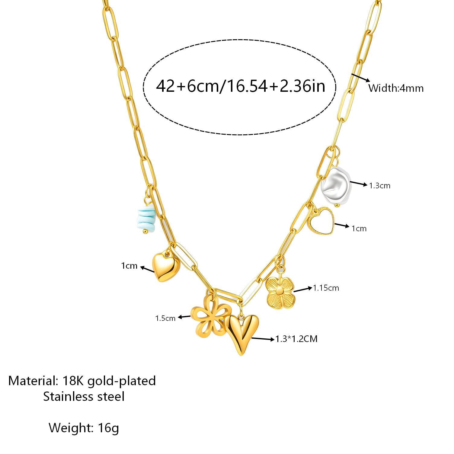 Versatile Pearl-Plated Gold Heart & Flower Pendant Necklace with Natural Stone 18K золотой