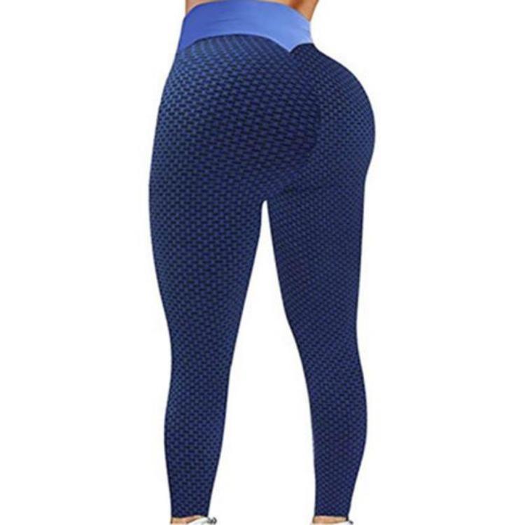 

High Waist Honeycomb Hip Lift Yoga Pants Stretchy Skinny Leggings Trousers for Women Stylish 2XL синій