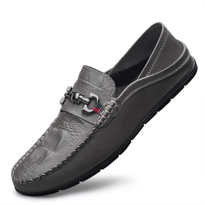 Men's One-pedal Set of Feet Lazy Shoes Leather Soft-soled Doudou Shoes Soft-soled Leather Shoes Versatile Fashion British Casual Shoes