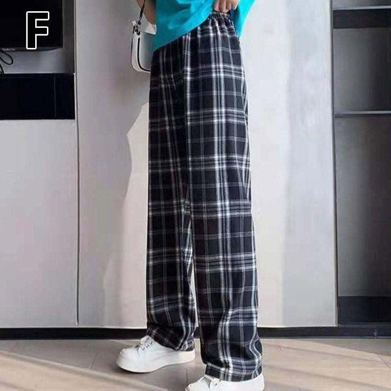 

Женские свободные брюки в клетку в стиле ретро, ​​легкие эластичные летние повседневные брюки с высокой талией и широкими штанинами One size прохладный черный