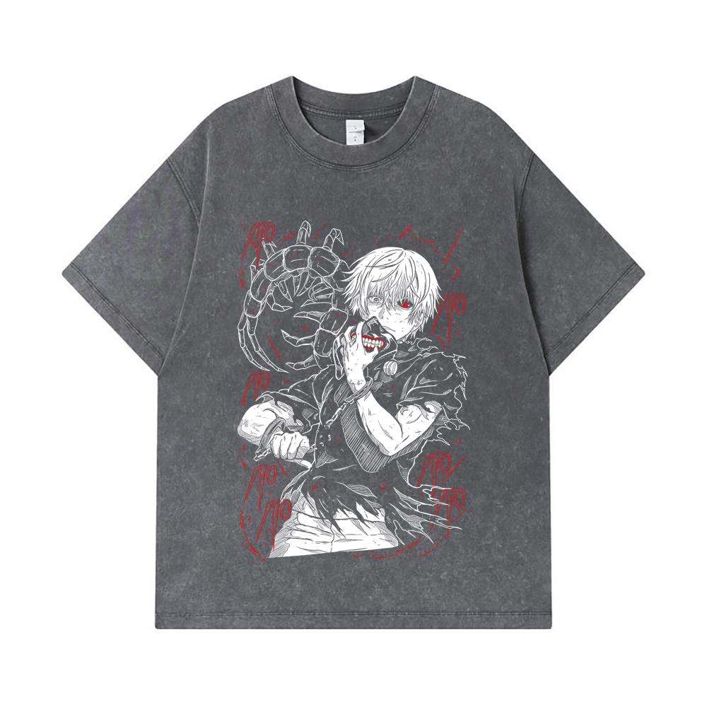 275 GSM Washed T-shirts 100% Cotton Tokyo Ghoul V1 Print Unisex Heavy Cotton T Shirt